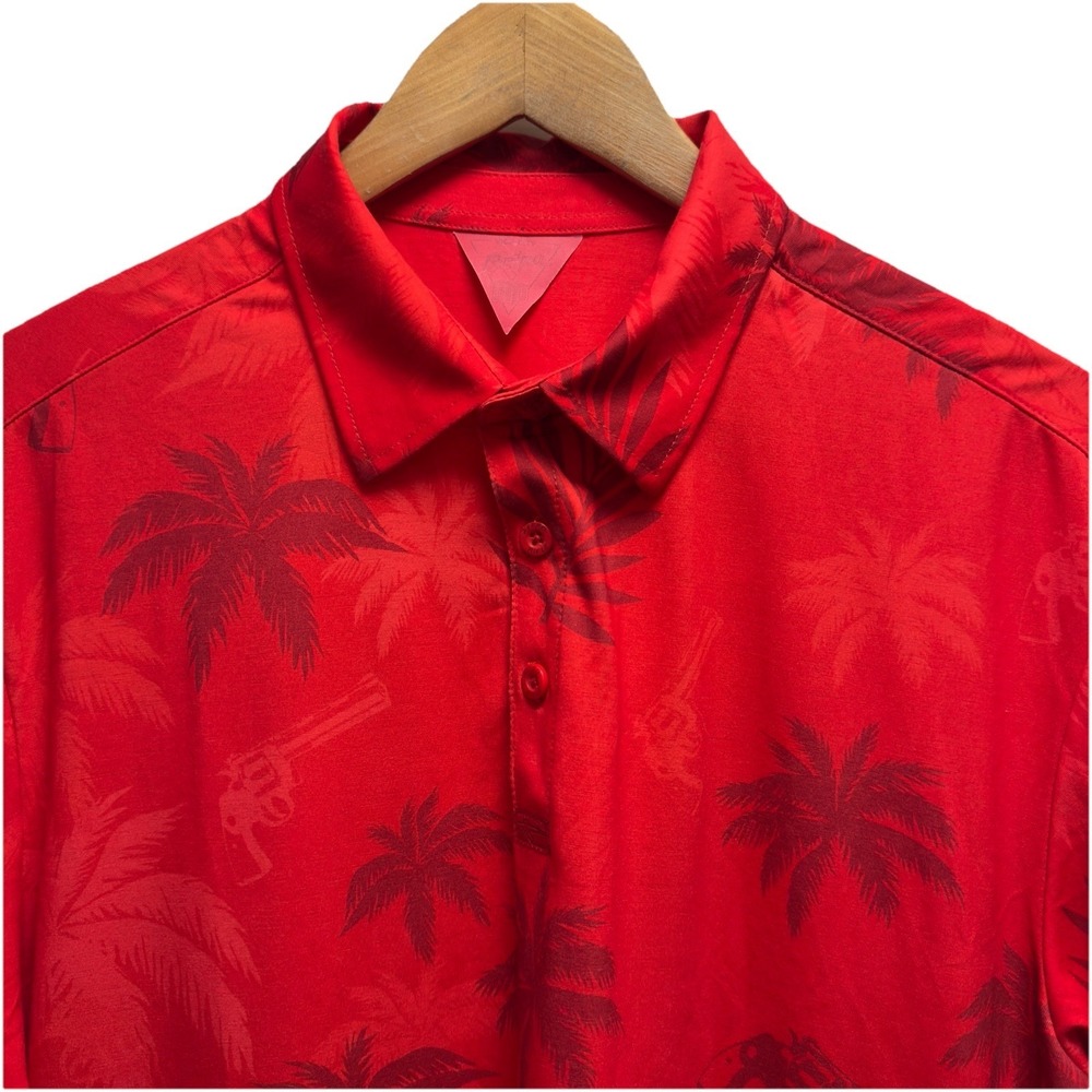 Retro Rifle Men's Sz Medium Red Palm Trees "Vice City" Performance Golf Polo euc